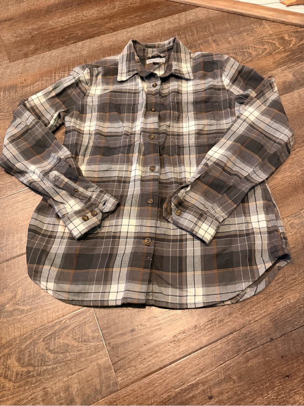 Carhartt Men's Plaid Button-Down Shirt in Brown, Gray & Cream